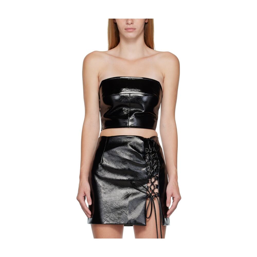 Aleksandre 'Akhalkatsishvili' Black Button Corset Faux-Leather Tank Top Size L